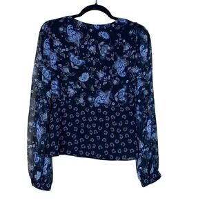 WILLOW AND CLAY BLUE AND BLACK FLORAL BLOUSE